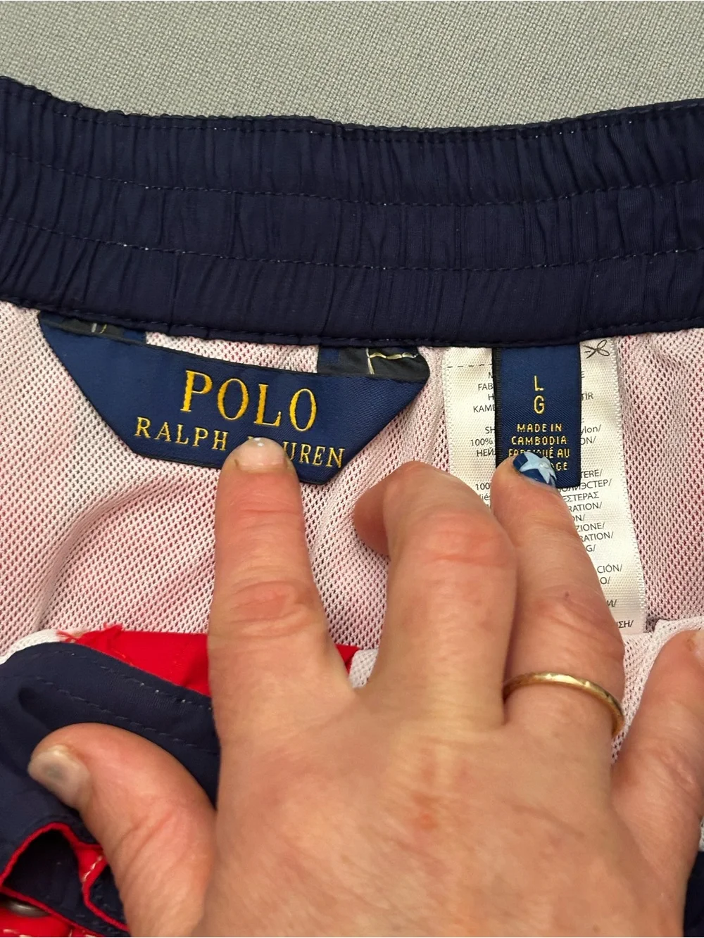 Polo by Ralph Lauren Red Men's Swim Board Shorts with Contrast Drawstring